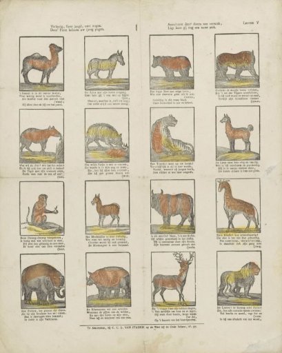 Amuse, dear youth, your eyes. / This print rewards your diligent efforts. / Behold these animals with pleasure, / For you will learn a useful thing