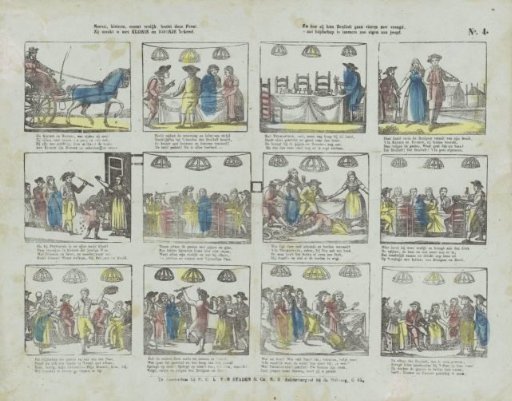 Take it, little ones, take it cheerfully, view this print, / It makes you acquainted with Chloris and Rosje, / And how they are going to celebrate their wedding with joy, / For joy is indeed so natural to youth