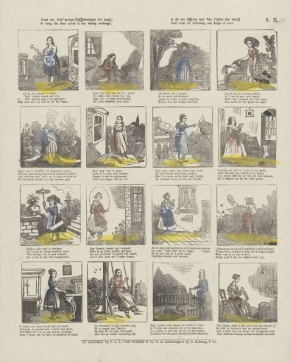 Come now, dear girls, you flowers of youth, / I hope this print will cheer you a little. / If this is so, I say with Van Alphen, / First give as a reward a kiss or two