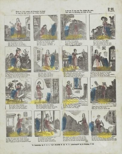 Come now, dear girls, you flowers of youth, / I hope this print will cheer you a little. / If this is so, I say with Van Alphen, / First give as a reward a kiss or two