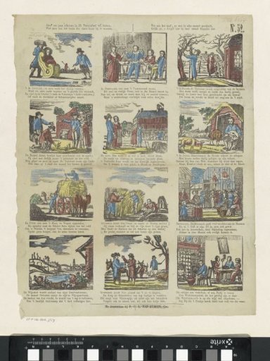 These six pairs of sketches in this print tableau wish to show, / What one comes to witness from the beginning of the year, / Until the end, and what happens in each month, / As you, o youth! see here in these twelve months