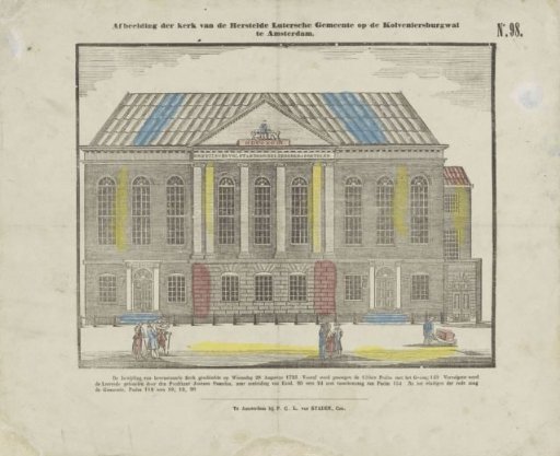 Depiction of the church of the restored Lutheran congregation on the Kolveniersburgwal in Amsterdam