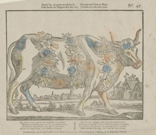 This ox, so large and fat he is, / Will soon not miss the butcher's axe, / Fed with grass and hay, / Despite his fair decoration