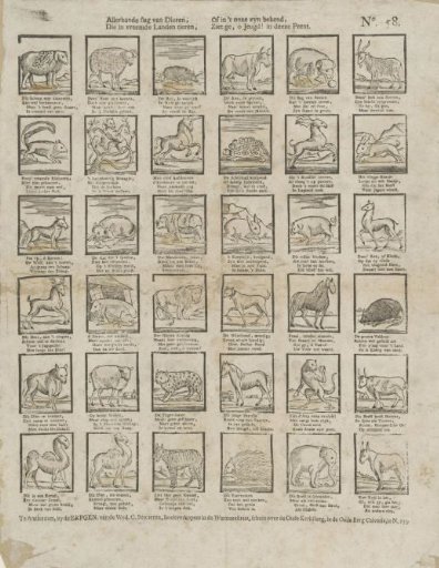 All kinds of animals; / That thrive in foreign lands, / Or are known in ours, / See, oh youth! in this print
