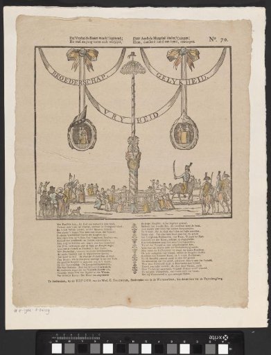 The liberty tree is consecrated; / Old and young show themselves delighted, / As Amsterdam's maidens, singing, / Surround it, dancing hand in hand