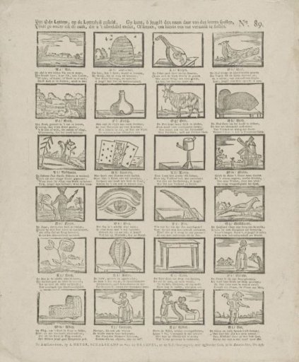 Of all the letters, placed on the letter list, / You find under each the hall, which tells you the image, / You can, O youth! then learn to spell the name thus; / Or read, to make in this a useful amusement.