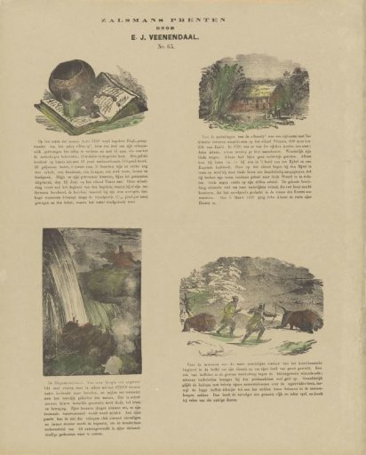 Possessions of Captain Bligh, the house of John Adams in Tahiti, the Niagara Falls and original North Americans hunting buffalo