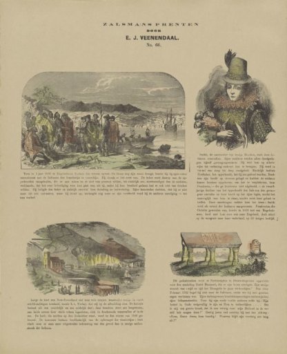 Meeting between Henry Hudson and the original North Americans, Pocahontas, the coast of Newfoundland, and the monument to David Brainerd