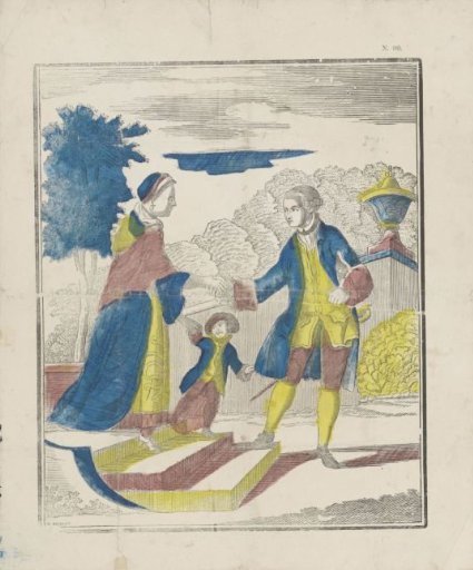 Gentleman taking leave of his wife and child