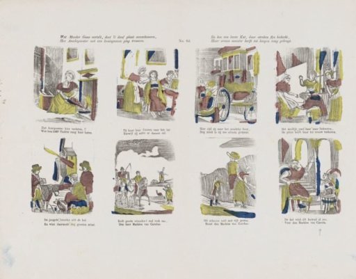 What Mother Goose tells you, this plate shows you, / How Cinderella married a prince. / And how a treacherous cat, with clever tricks devised, / Brought her poor master to a high rank