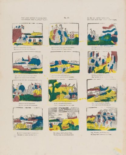 This print shows in many images / Old-Holland's renown in former days; / And how the valor of our fathers / Still dared to risk their lives for the country