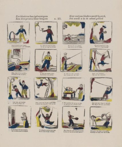 How children pass their time / This print can clearly prove to you; / But what is desired of children, / That is taught to you in school