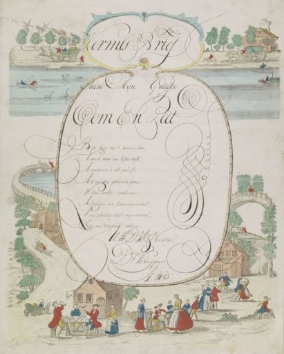 Wish card with landscape and inn