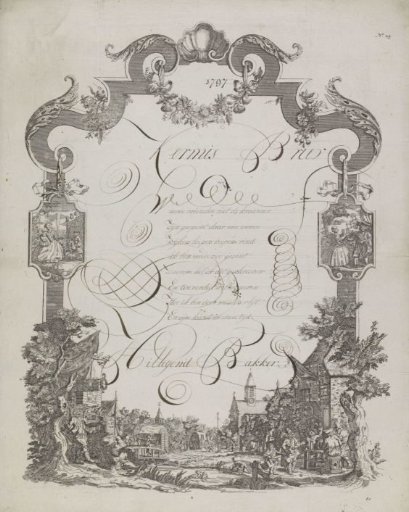 Wish card with inn and fairground stalls