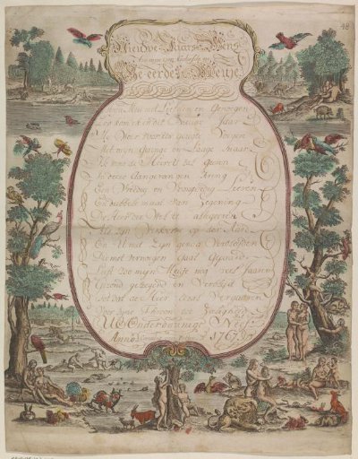New Year's card with Adam and Eve in Paradise