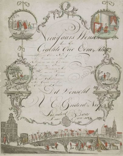 New Year's card with occupations and winter activities