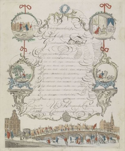 New Year's card with occupations and winter activities