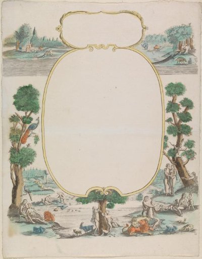 New Year's card with Adam and Eve in Paradise