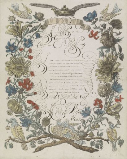 New Year's card with flowers and birds