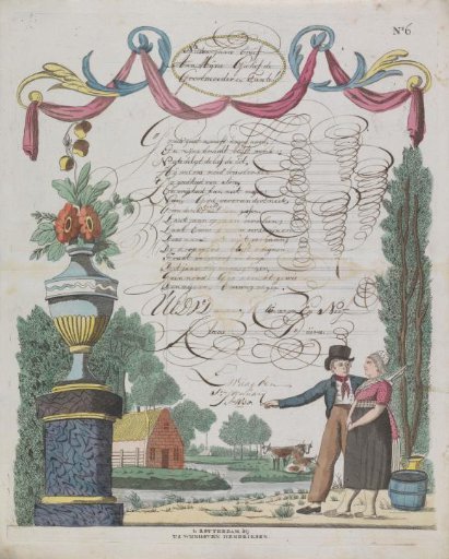 New Year's card with a couple in a landscape with a farm