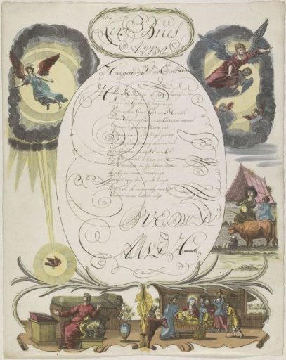 New Year's card with the Annunciation and the Adoration of the Shepherds