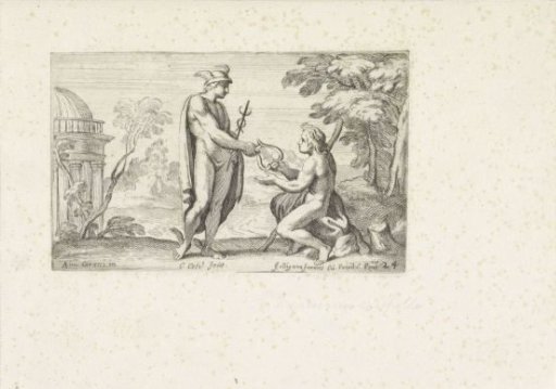 Mercury gives a lyre to Apollo
