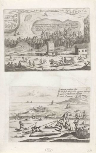 Monument to Pope Urban VIII in a River Landscape / Workers on the Shore