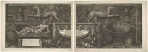 Title Print with Sculptures, Carved Reliefs, and a Sarcophagus with Title