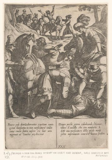 Belagio is bitten by his horse and dies as foretold by St. Anthony