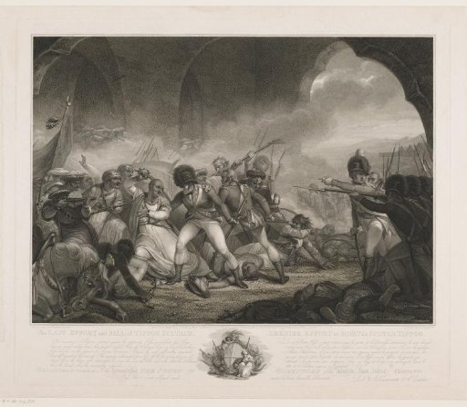 Last battle of Tipu Sultan of Mysore and his army against European soldiers