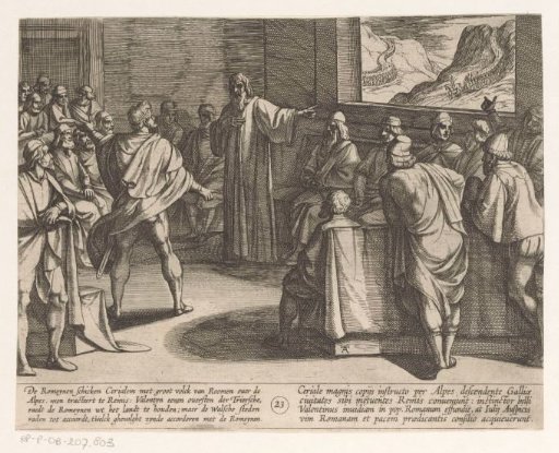 Meeting to determine which steps to take against the new Roman troops approaching over the Alps