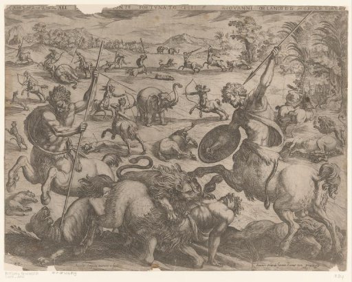 Battle between centaurs and various animals