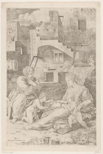 Holy Family with the young John the Baptist before a ruined building