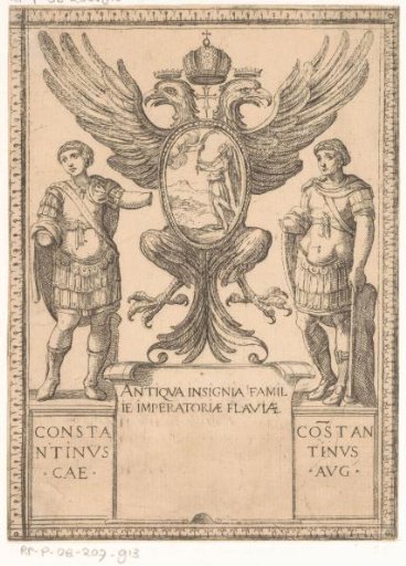 Two Images of Constantine Next to the Family Coat of Arms of the Flavians