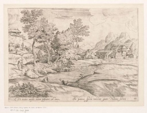 Landscape with a river and a fisherman