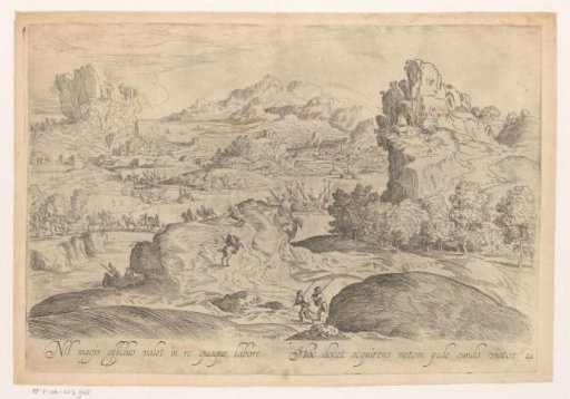 Landscape with marching soldiers