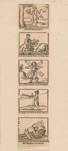 Depiction of how seven women fight over a man's breeches and the woman pulls the breeches right