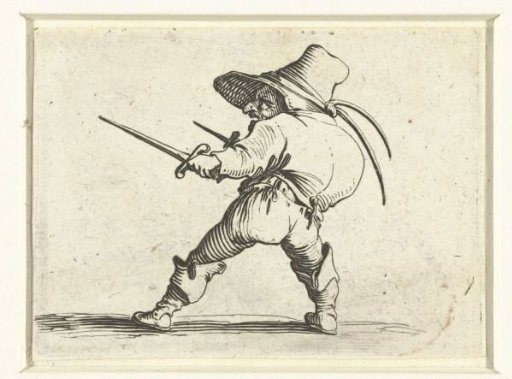 Little man (caricature) with two daggers