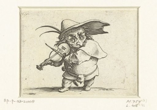 Little man (caricature) with a violin and sword