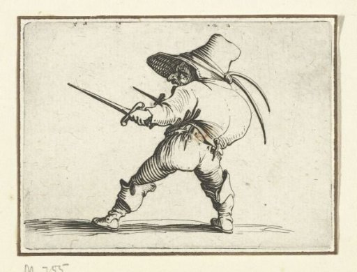 Little man (caricature) with two daggers
