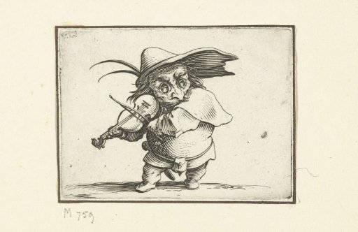 Little man (caricature) with a violin and sword