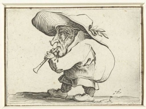 Little man (caricature) with a flute (flageolet)