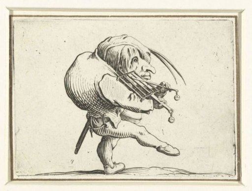 Little man (caricature) with grill and sword