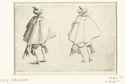 The same man with cloak and sword, seen from the back