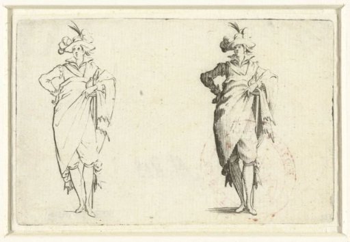 The same man with cloak and sword, right hand on hip, seen from the front