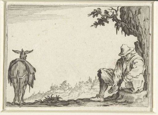Seated man with donkey