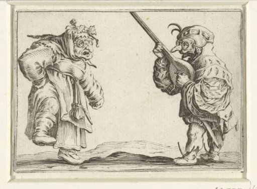 Dancing little person (caricature) and lute-playing little person (caricature)