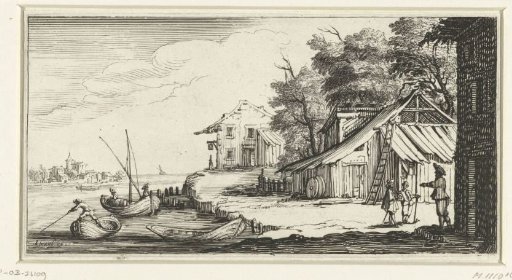 Landscape with houses on a river