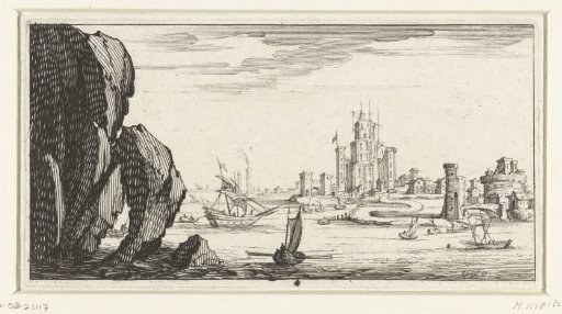 Landscape with a harbour and fortifications