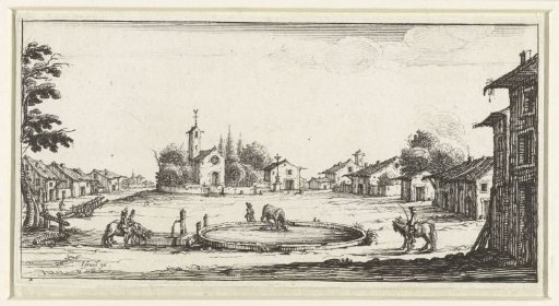 Landscape with a watering place in a village